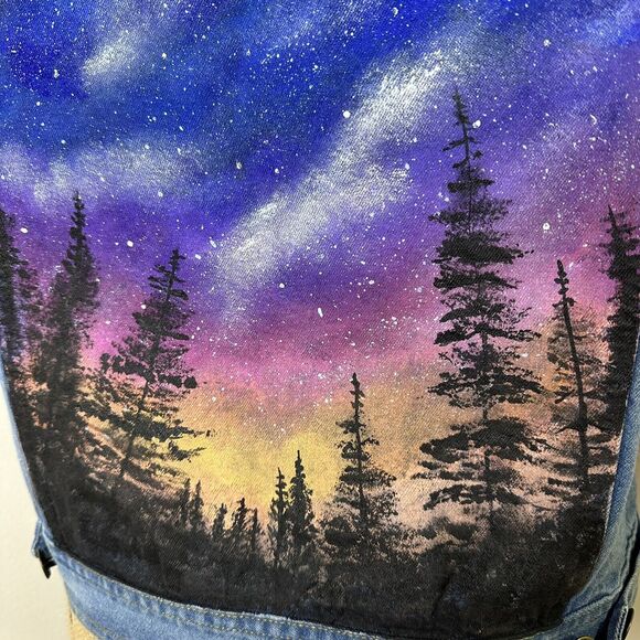 Vintage Hand Painted‎ Denim Vest Womens Size M Forest Stars Generra Art To Wear - Picture 12 of 16